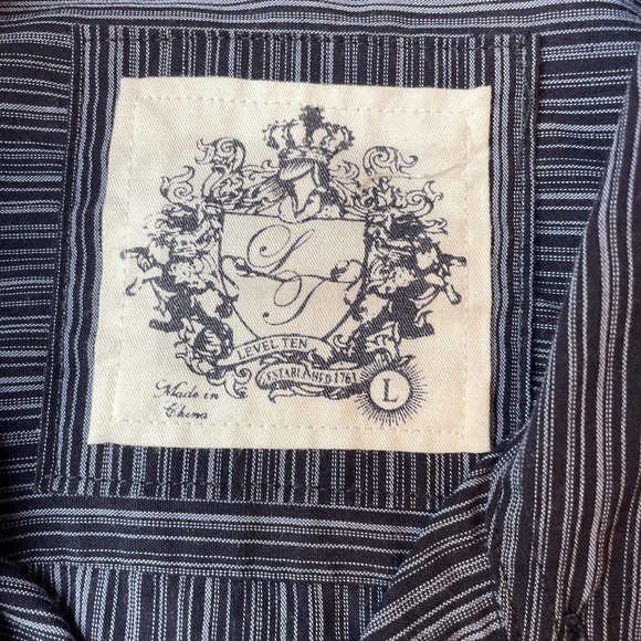 Level Ten Button Up Shirt Mens L Large Blue Stripe Long Sleeve Eagle Graphic - Picture 2 of 8